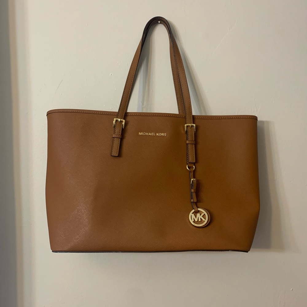 Micheal Kors Light Brown Work Tote with Gold Accents